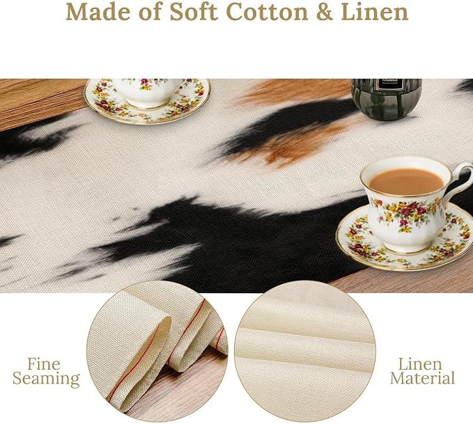 Cowhide Table Runne Vintage Cow Print 3D Rustic Theme Animal Fur Skin Farm Dining Table Decoration for Kitchen Dining Room Holiday Party Decor 13x36in