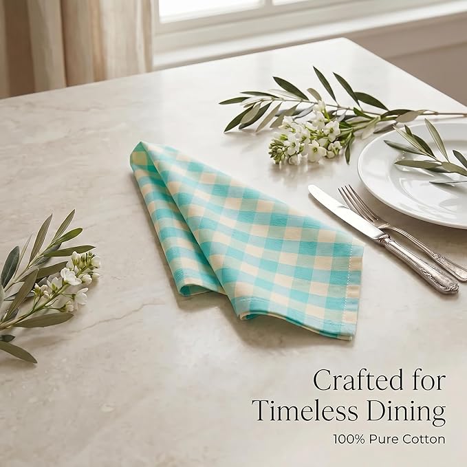 Urban Villa Cloth Napkins 100% Cotton Highly Absorbent Washable Reusable Premium Dinner Napkins Ideal for Gifts for Mothers Day Hotel Farmhouse Parties - Green Sand Checks (20" x 20", Set of 12)
