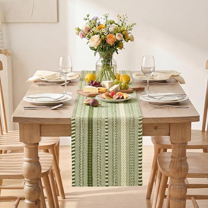 Artoid Mode Army Green Farmhouse Woven Table Runner, Seasonal Holiday Rustic Kitchen Dining Table Decoration for Home Party Decor 12x48 Inch