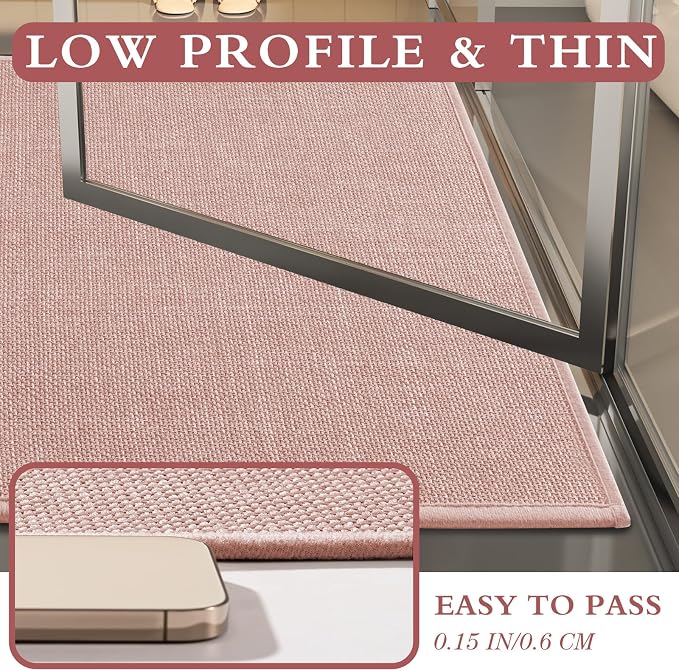 YIHOUSE Pink Bathroom Rug Set, 3 Piece, Absorbent Non Slip, Quick Dry, Thin Bath Mat for Bathroom and Kitchen