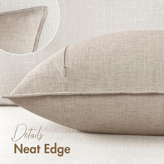 24x24 Inch Set of 2 Decorative Linen Solid Throw Pillow Covers Boho Farmhouse Euro Pillows Modern Neutral Home Decor for Couch Sofa Living Room Bed,Natural Linen