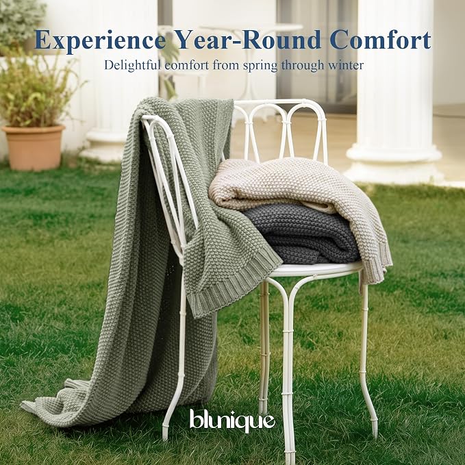 100% Cotton Cable Knit Throw Blanket, Large Lightweight Soft Knit Blanket for Sofa Couch Bed, Breathable All-Season Throw, Cozy Decorative Blanket, 60 x 80 Inch,Sage