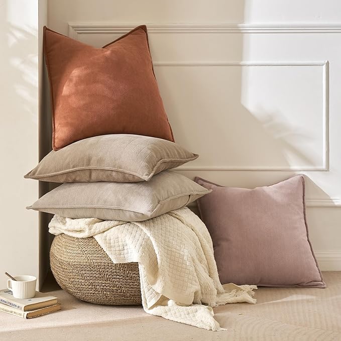 MIULEE Pack of 2 Burnt Orange Decorative Pillow Covers 18x18 Inch Soft Chenille Luxurious Couch Throw Pillows Farmhouse Cushion Covers with Elegant Design for Sofa Bedroom Living Room Home Decor