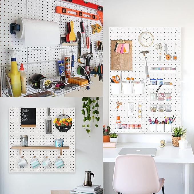 6Pcs Peg Board, Peg Board Wall Organizer Panels, White Pegboard Wall Mount, ABS Pegboard for Craft Room Garage Kitchen Workshop, ABS Peg Boards Easy Installation (White)