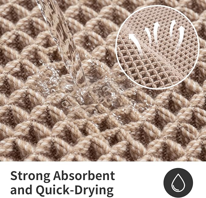 ILANGO Upgraded Waffle Bathroom Rugs,Super Absorbent Boho Non Slip Runner Bathroom Mats Quick Dry,Ultra Soft Machine Washable Mat with Tassels for Hallway,24x48,Khaki