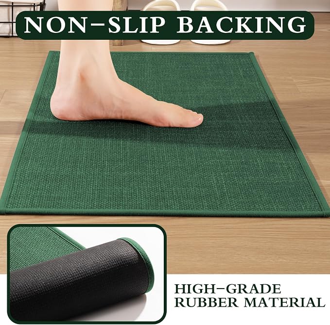 YIHOUSE Green Bathroom Rug Set 3 Piece, Absorbent Bath Mat for Bathroom Non Slip Washable, Quick Dry, Thin Bath Rug for Toilet and Floor