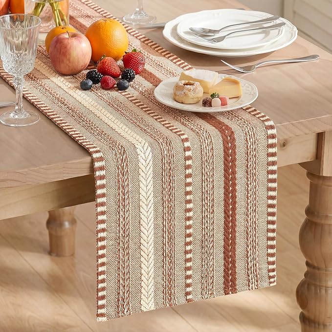 Artoid Mode Caramel Farmhouse Woven Table Runner, Seasonal Holiday Rustic Kitchen Dining Table Decoration for Home Party Decor 12x36 Inch