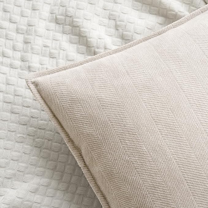 MIULEE Pack of 2 Cream Beige Decorative Pillow Covers 24x24 Inch Soft Chenille Couch Throw Pillows Farmhouse Cushion Covers Euro Shams with Elegant Design for Sofa Bedroom Living Room Spring Decor