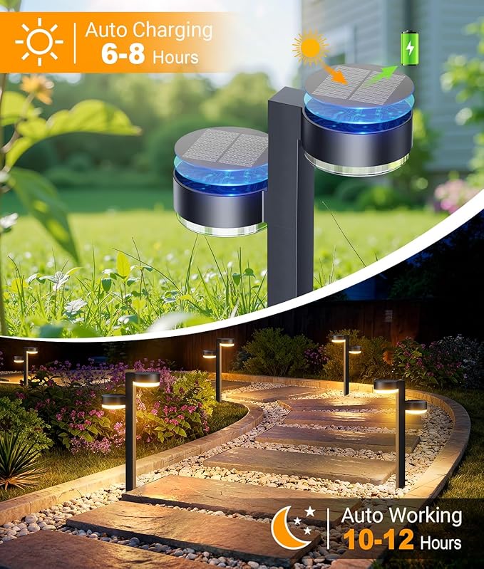 Brighter Solar Pathway Lights Outdoor, 6 Pack Dual-Head Solar Lights Outdoor Waterproof with 12 Head & 24 LED, Solar Powered Garden Light for Yard Path Walkway Driveway Sidewalk
