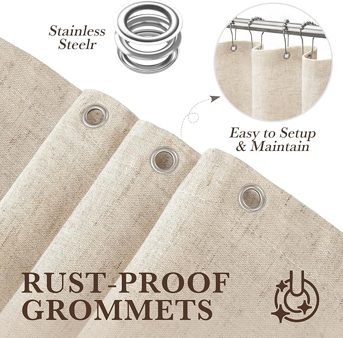 Seasonwood Linen Shower Curtain Neutral Vintage Farmhouse Linen Shower Curtains for Bathroom Boho Bathroom Decor with 12 Sturdy Stainless Steel Sliding Hangers(Beige,60x72 Inches)