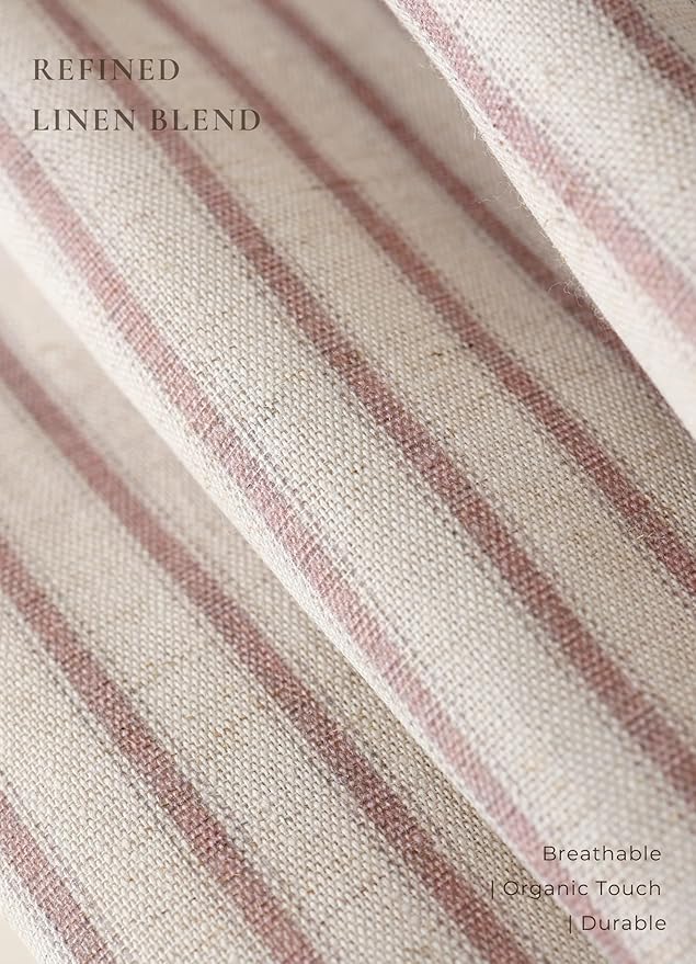 Farmhouse Striped Shower Curtain - 72x84 Inches, Linen Blend Fabric, Breathable & Machine Washable, Rustic Rust for Bathroom Decor (Hooks/Liner Not Included)
