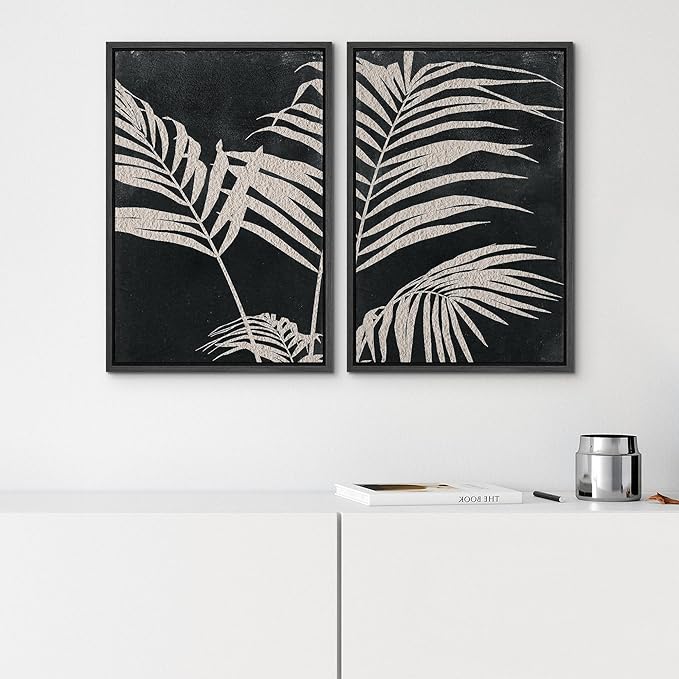 SIGNWIN Framed Canvas Print Wall Art Palm Leaf Print, Minimalist Wall Art, Black White Wall Art Prints for Living Room, Bedroom, Office - 24"x36"x2 Black