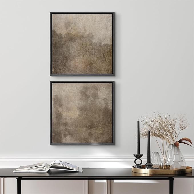 SIGNFORD Framed Canvas Print Wall Art Set Vintage Rustic Neutral Tones with Subtle Patterns Illustrations Modern Art Minimal Relax/Calm for Living Room, Bedroom, Office - 16"x16"x2 Black