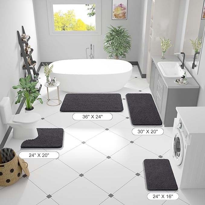 OLANLY Bathroom Runner Rugs 59x20, Soft Absorbent Chenille Bath Rugs, Rubber Backing Quick Dry, Machine Washable Long Bath Mats for Bathroom Floor, Tub and Shower, Home Decor Accessories, Dark Grey