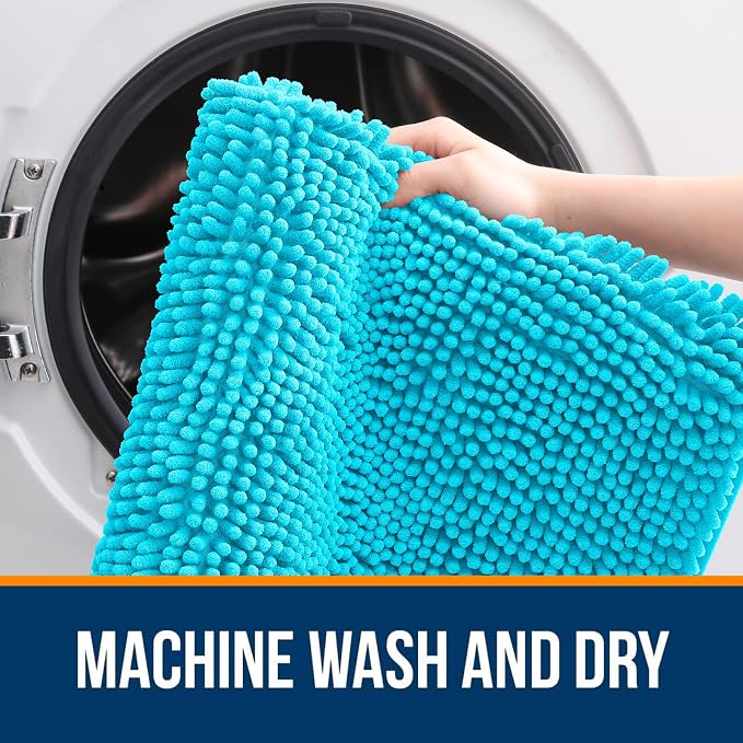 OLANLY Large Bathroom Rugs 70x46, Extra Soft Absorbent Chenille Bath Rugs, Rubber Backing Quick Dry, Machine Washable Bath Mats for Bathroom Floor, Tub and Shower, Home Decor Accessories, Aqua Sky