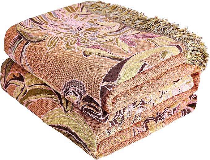 VANJOROY King Boho Throw Blanket 91" x 98", 100% Organic Cotton Breathable Skin-Friendly Ultra Soft Bed Quilt Throw - Floral Rustic Decor Luxury Reversible Blanket for Sofa Couch Chair and Gift