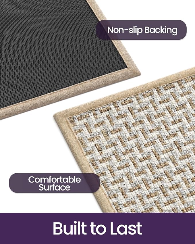 DEXI Ultra Thin Door Mat Indoor Entrance 36x56, Non Slip Rubber Backed Entryway Mats Dirt Trapper, Low Profile Front Doormat for Inside Entry, Patio, Porch, Beige and White