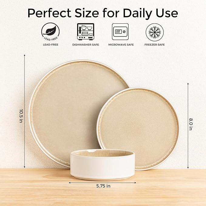AmorArc Ceramic Dinnerware Sets, Handmade Reactive Glaze Stoneware Plates and Bowls Sets,Highly Chip and Crack Resistant | Dishwasher & Microwave Safe Dishes Set, Service for 6 (18pc)