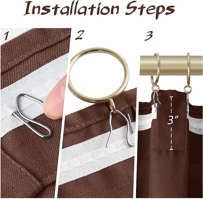 Joywell Rustic Brown Linen Curtains 96 Inches Length Light Filtering Neutral Farmhouse Boho Rod Pocket Back Tab Hook Belt Clip Rings Semi Sheer Window Drapes for Bedroom Living Room 2 Panels 52x96
