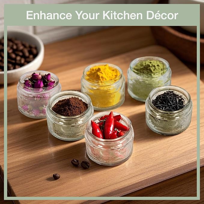 4 oz Decorative Mini Glass Jars with Bamboo Lids (6 pack, Clear)