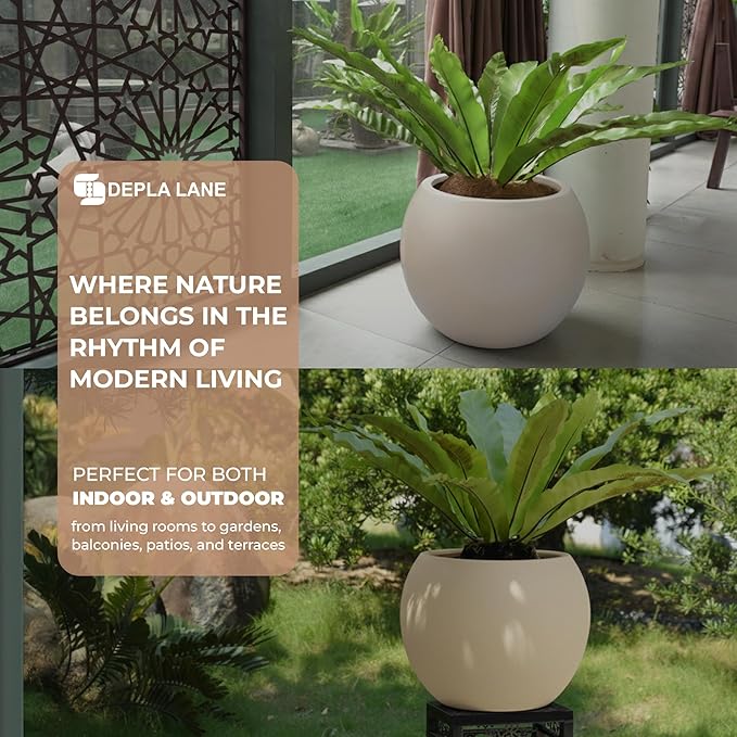 Marlo Fiberstone Round Planter (8.5" Pot Opening x 12.6" D x 9.8" H) Smooth Finishes, Lightweight, Durable, UV Resistant, Modern Minimalist Home Decor, Indoor Outdoor Pot (S, Cream White)