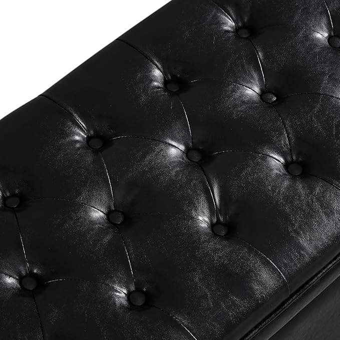 Upholstered Modern Upholstered Storage Ottoman Bench with Arms, 45" End of Bed Bench for Entryway, Bedroom, Living Room,Black