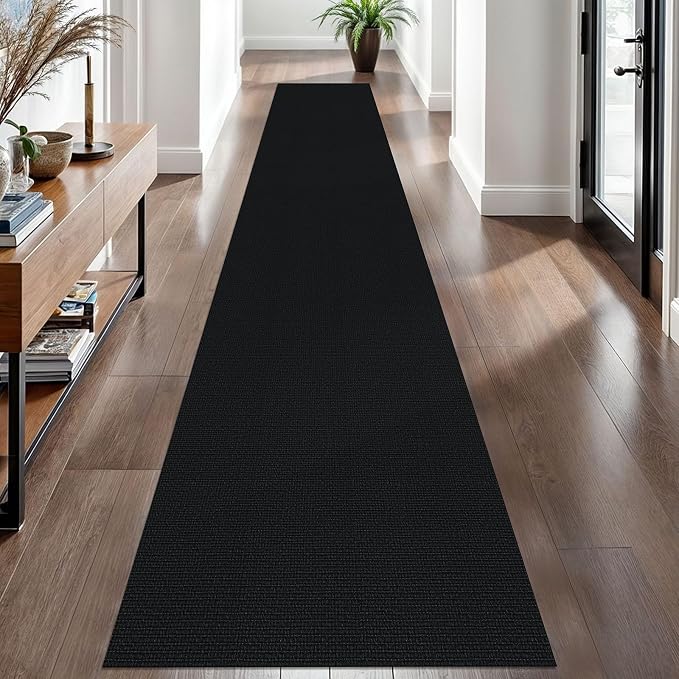 EARTHALL Washable Runner Rug 2x12 Ft Non Slip Runners for Hallways Long Cotton Rubber Backed Kitchen Runner Braided Indoor Floor Carpet Runners for Entryway, Hall, Kitchen, Black/Grey