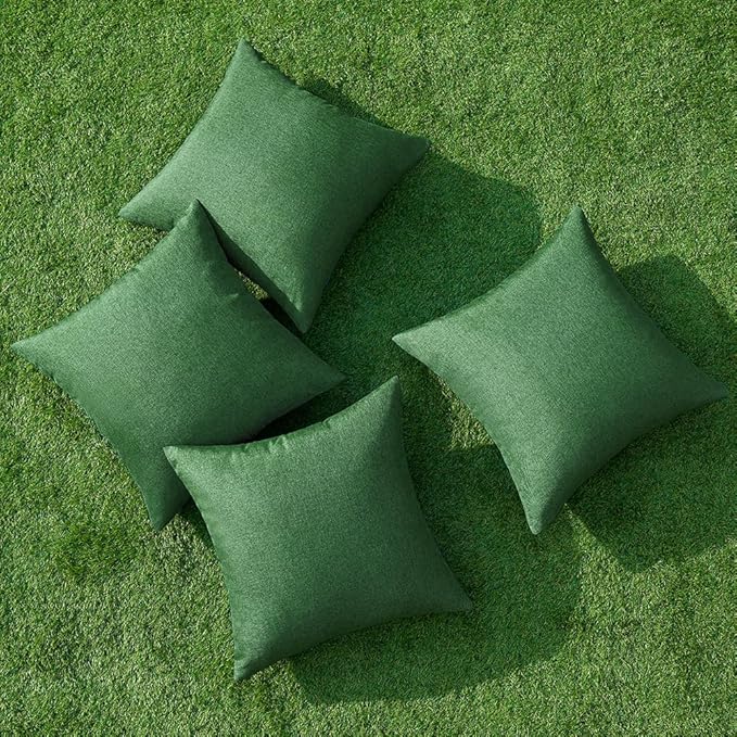 MIULEE Pack of 4 Decorative Outdoor Throw Pillow Covers Linen Waterproof Pillow Covers Summer Farmhouse Cushion Cases for Patio Garden Tent Balcony Couch Sofa 16x16 Inch Dark Green