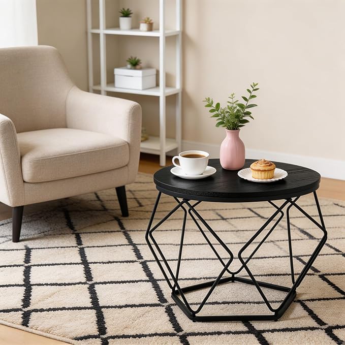 DUMOS Modern Geometric 2Pack Coffee Table, Round Nesting Side Tables with Hidden Storage, Movable End Tables for Living Room Decor & Practical Use Black