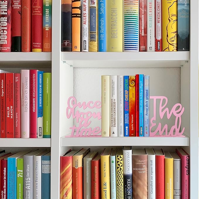 Once Upon A Time Bookends,Metal Decorative Bookends,Once Upon A Time Sign for Bookshelf, Reading Nook, Daycare, Classroom Bedroom Home Office Nursery Decor,Birthday Gift for Boys and Girls (Pink)