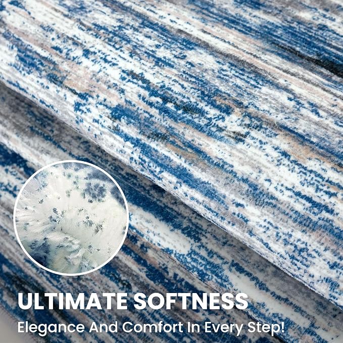 SIILOOM 2x3 Modern Abstract Rug for Entryway, Navy Blue Gray Neutral Multi Super Soft Small Area Rug, Washable Non-Slip Kitchen Rugs, Low-Pile Mat for Bedside, Indoor Door Mat