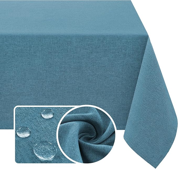 H.VERSAILTEX Linen Textured Tablecloth 60 x 84 Waterproof Decorative Table Cloth Spill-Proof Linen Look Cover for Party Table Extra Soft and Thick Fabric Wrinkle Free, Heather Storm Blue
