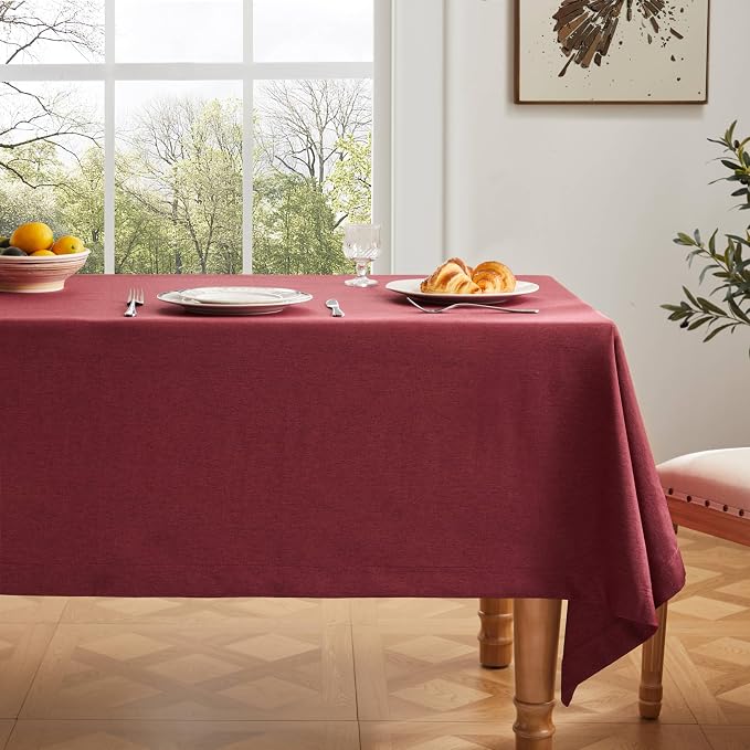 ZeeMart Basic Linen Textured Table Cloth, 60 x 60 Inch Burgundy, Farmhouse Style Rust Square Tablecloth, Wrinkle Resistant Washable Heavy Weight TableCloths