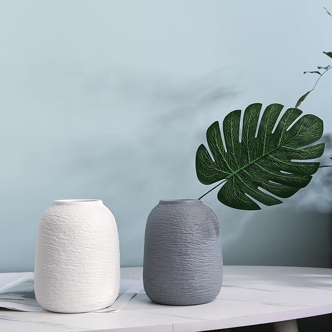 Grey Ceramic Vases, Textured Modern Vases, Home Decor Vases, Suitable for All Kinds of Places, Can Also Be Used As Gifts for Others, Independence Day and Other Festivals. (Grey Blue)