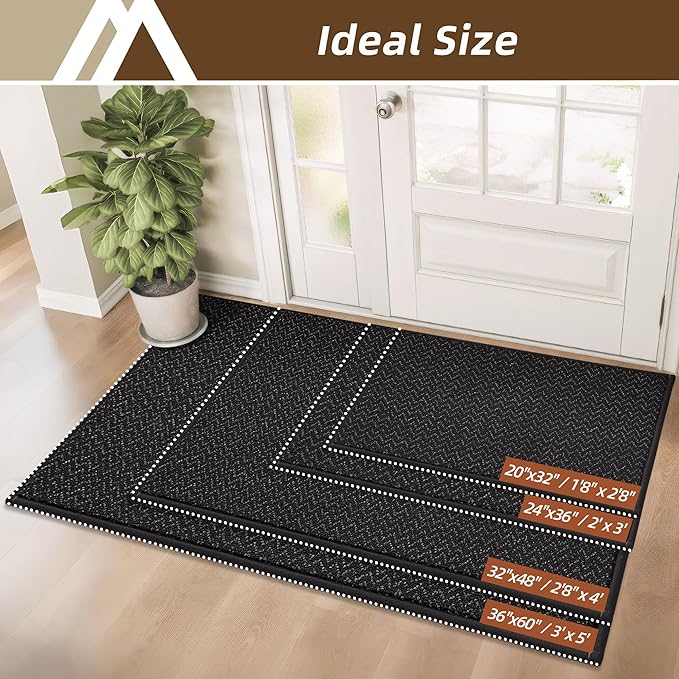 COSY HOMEER-Door-Mat 32"x48" Non Slip Absorbent Entryway Rugs Dirt Trapper Doormats Washable Entrance Mats Low Pile Welcome Floor Mat for Front Back Door and Entry Mats,Black