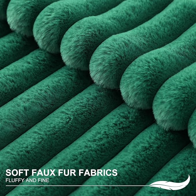 Pallene Faux Fur Plush Lumbar Throw Pillow Covers 12x20 Set of 2, Luxury Soft Fluffy Striped Decorative Pillow Covers for Sofa, Couch, Living Room, Christmas Green