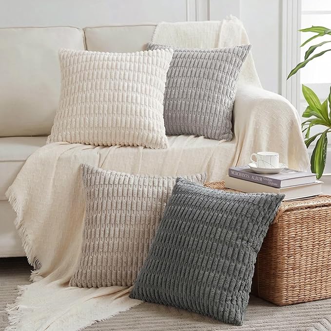 Fancy Homi 4 Packs Decorative Throw Pillow Covers for Living Room Couch Bed, Modern Farmhouse Boho Home Décor Accent Cushion Case, 22" x 22", Grey Series