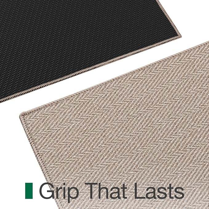 LUMI Ultra Thin Indoor Door Mat for Entrance 17"x30", Non Slip Entryway Mat, Low Profile Doormat, Unique Herringbone Design Carpet for Inside, Patio, Porch, Dark Beige