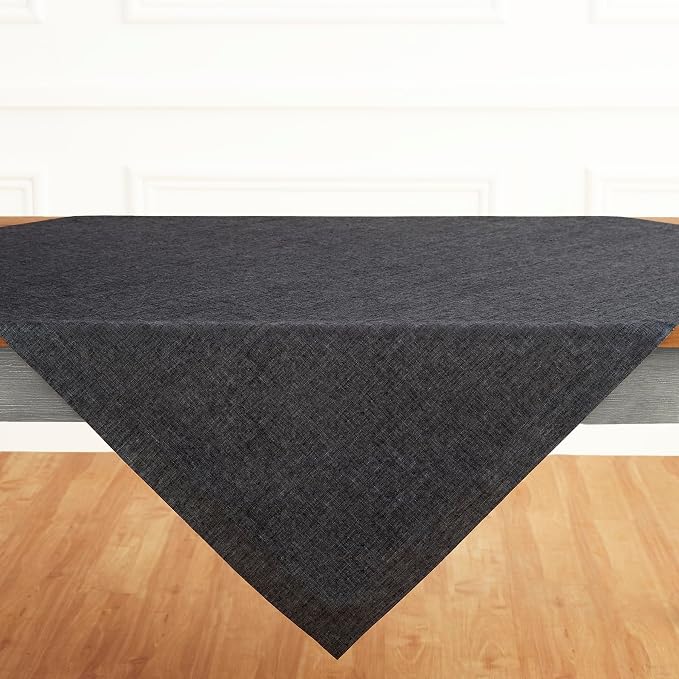 Solino Home Linen Square Tablecloth 52 x 52 Inch - 100% Pure Linen Charcoal Grey Table Throw - Athena, Machine Washable Tablecloth for Summer