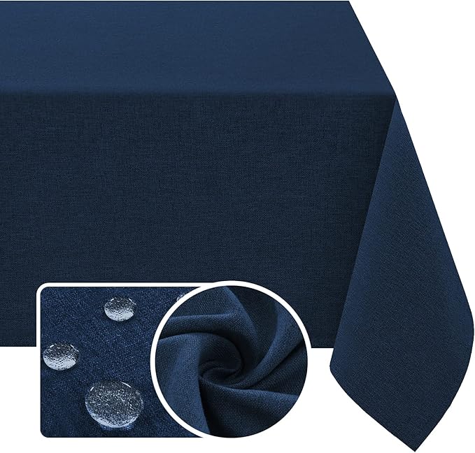 H.VERSAILTEX Linen Textured Tablecloth 60 x 60 Waterproof Decorative Table Cloth Spill-Proof Linen Look Cover for Party Table Extra Soft and Thick Fabric Wrinkle Free, Heather Navy