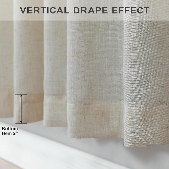 Pitalk 60 Inch Wide Curtains for Boys Bedroom Teen Girls 90 Inches Long Linen Sheer Extra Wide Large Tan Beige Curtains for Nursery Room Playroom Cottage Core 2 Panel Back Tab Pocket 60 x 90 Length