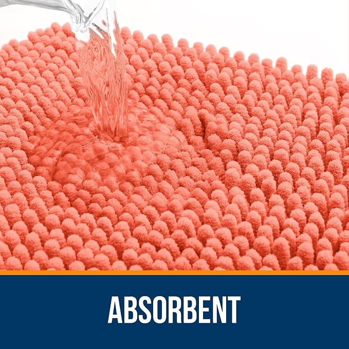 OLANLY Large Bathroom Rugs 40x32, Extra Soft Absorbent Chenille Bath Rugs, Rubber Backing Quick Dry, Machine Washable Bath Mats for Bathroom Floor, Tub and Shower, Home Decor Accessories, Coral