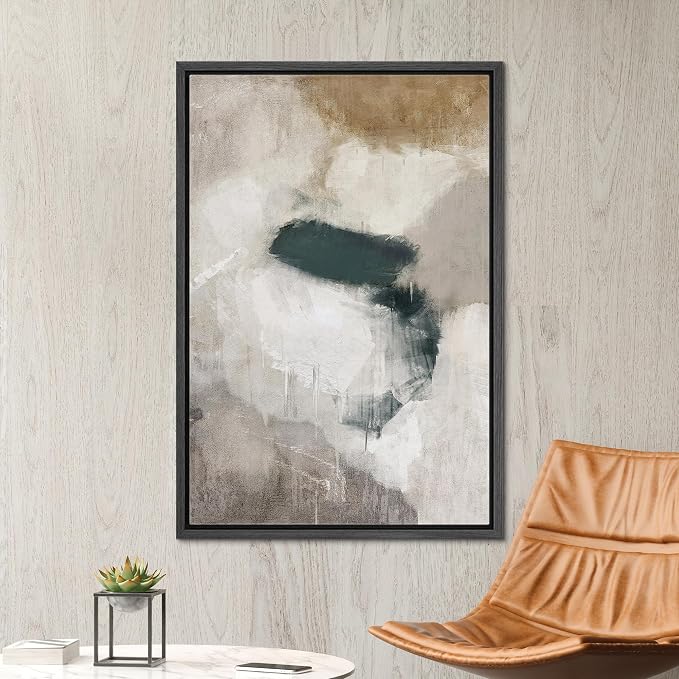 SIGNWIN Framed Canvas Print Wall Art Modern Abstract Obscure Horizon Brushstroke Illustrations Modern Art Minimal Relax/Calm Duotone Dark for Living Room, Bedroom, Office - 24"x36" Black