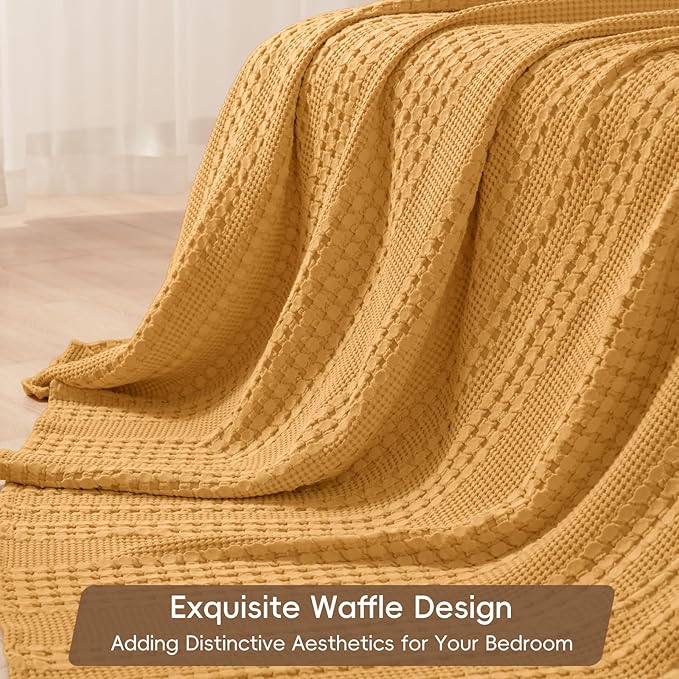 PHF 100% Cotton Waffle Weave Blanket Queen Size for Bed, Soft Lightweight & Breathable for Spring and Summer, All-Season Comfort, Luxury Aesthetic Blanket for Home Decor, 90"x90", Pumpkin Orange