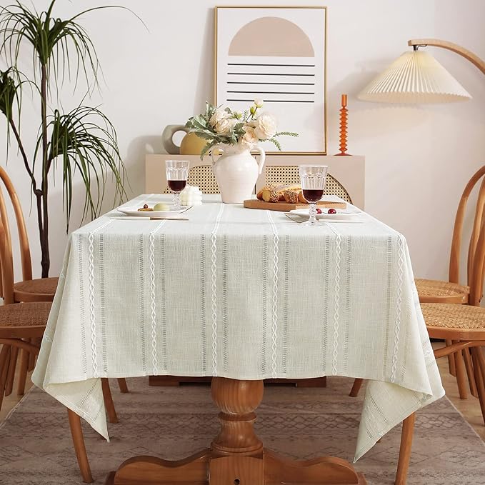 Chassic 60 x 60 inches Farmhouse Style Linen tablecloths, Wrinkle Resistant Washable Dining Room Table Cloths for Square Tables - Hemstitch Beige