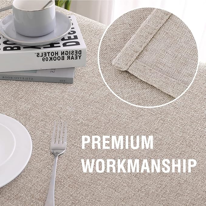 H.VERSAILTEX Linen Textured Tablecloth Round 60 inch Waterproof Decorative Table Cloth Spill-Proof Linen Look Cover for Party Table Extra Soft and Thick Fabric Wrinkle Free, Heather Sand