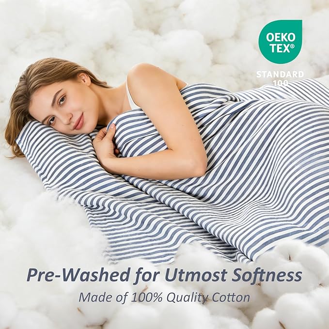 EMME Cotton Muslin Large Throw Blanket Couch Breathable Gauze Soft Lightweight Bed Blankets Adults (Striped Navy, 50"x70")