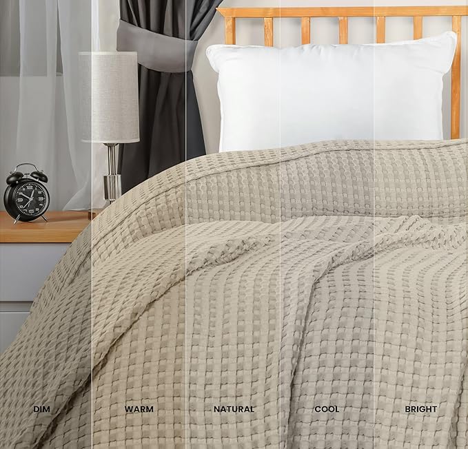 Utopia Bedding 100% Cotton Waffle Weave Blanket Throw Size for Couch Sofa - Lightweight, Breathable Summer Blankets Soft and Cozy, Gifts for Women Home Room Decor (Khaki, 56x60 Inch)