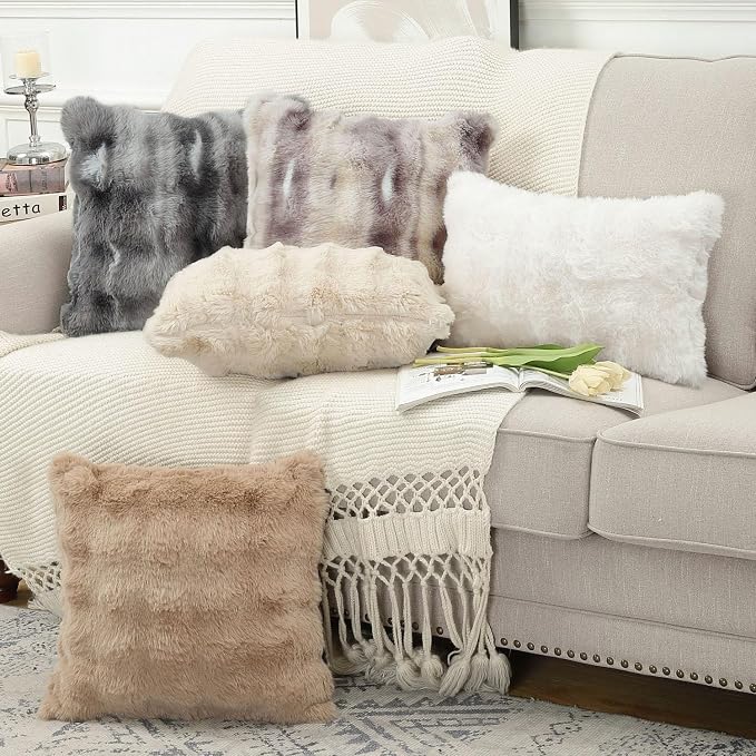 MADIZZ Pack of 2 Thick Plush Faux Wool Throw Pillow Covers Soft Boho Throw Pillows Luxurious Cushion Covers for Couch Sofa Bedroom Living Room Home Decor Euro Sham 26x26 Inch Dark Grey