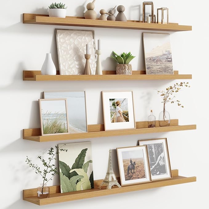 FLYJOE Floating Picture Ledge Shelves for Wall Set of 4, 36 Inch Wall Shelves with Lip Long Large Nursery Book Shelf for Toys Storage Kids Bookshelf Wall Mounted Living Room Bedroom Decor Frames